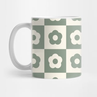 Sage Green Vintage Flower Checkers Mug